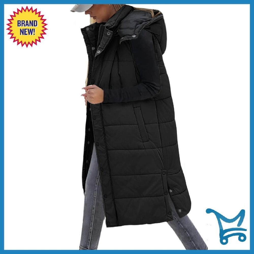 Long Hooded Puffer Vest Women's Sleeveless Winter Coat Warm Jacket